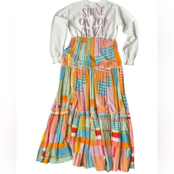 Pink Floyd Graphic Upcycled Long Sleeve Hippie Patchwork Maxi Dress Small - Picture 13 of 14